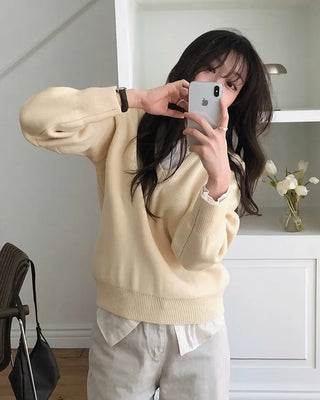(round neck/v-neck) Soft round knit - 9 colors