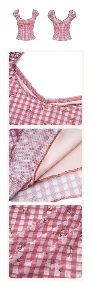plaid puff Top