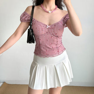 plaid puff Top