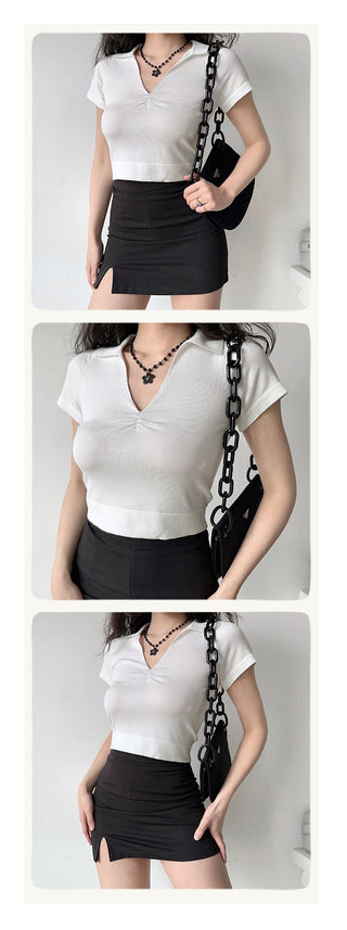 V-neck knit crop