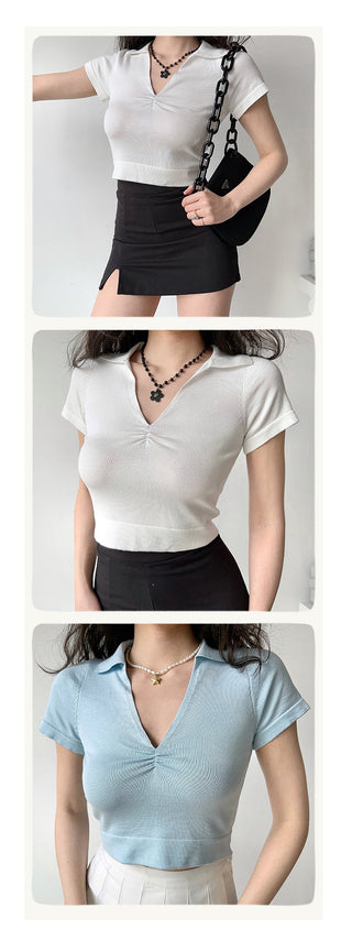 V-neck knit crop