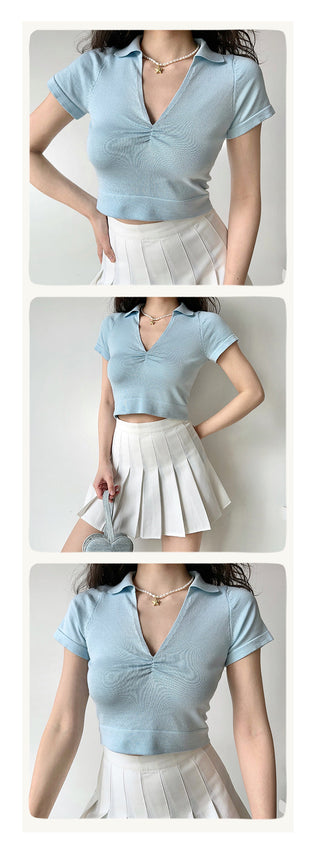 V-neck knit crop