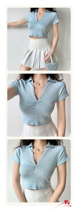 V-neck knit crop