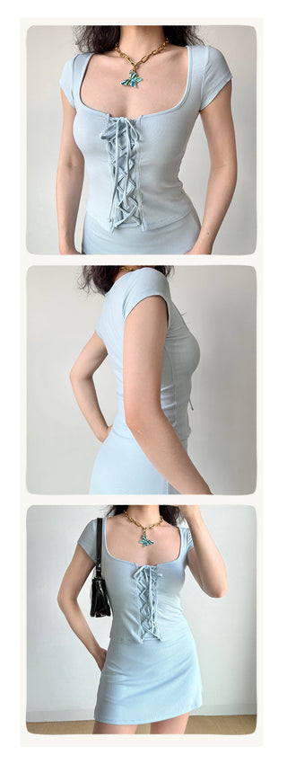 lace-up square Top