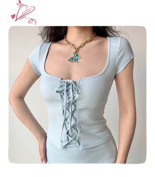 lace-up square Top
