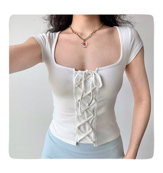 lace-up square Top