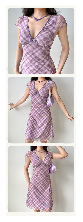 plaid mesh dress