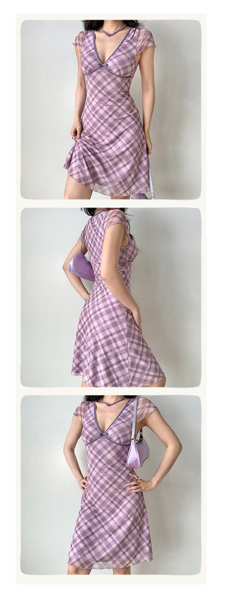 plaid mesh dress
