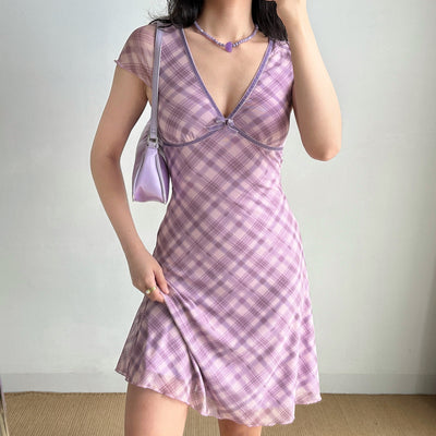 plaid mesh dress