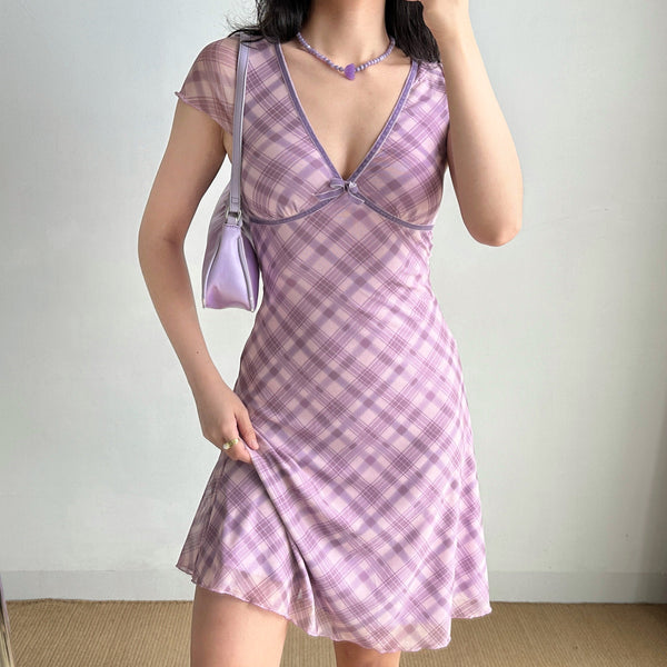 plaid mesh dress