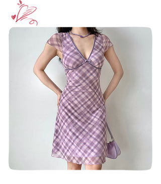 plaid mesh dress