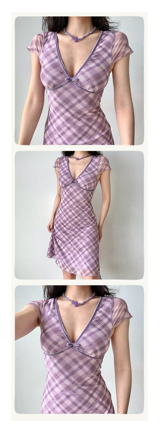 plaid mesh dress