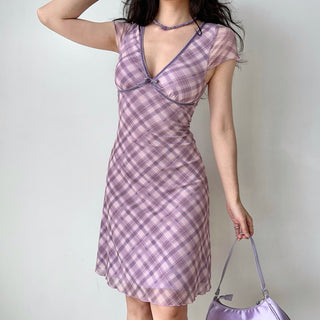plaid mesh dress