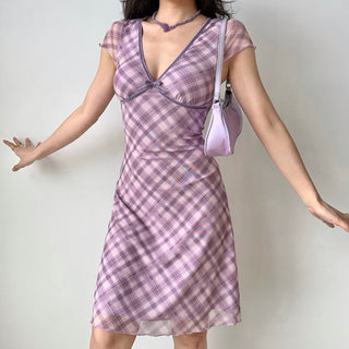 plaid mesh dress