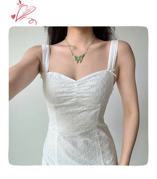 embroidered suspender dress