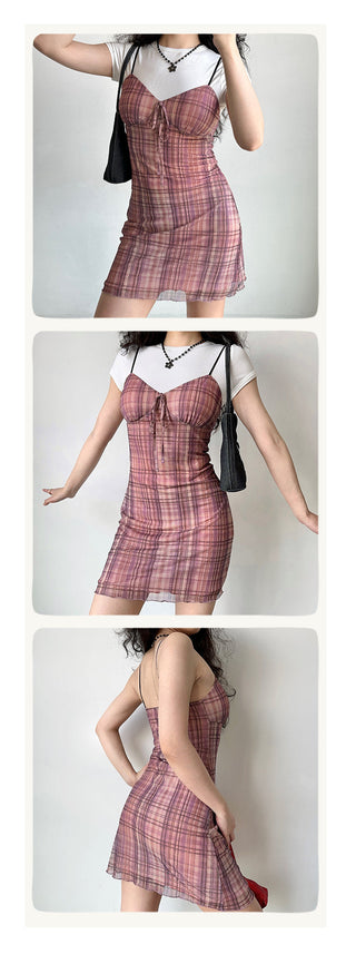 plaid slip dress