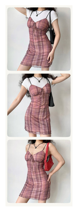 plaid slip dress