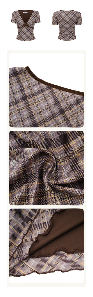 plaid V-neck crop