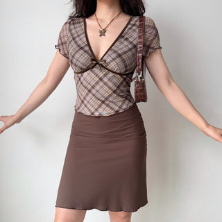 plaid V-neck crop