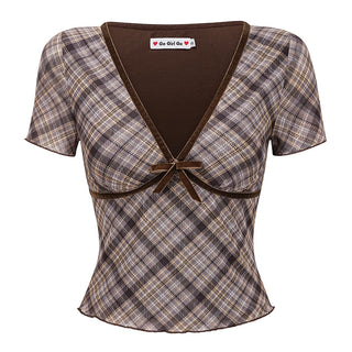 plaid V-neck crop