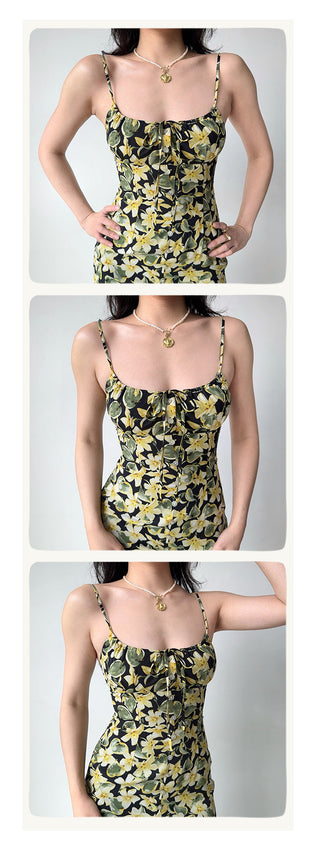 printed suspender skirt