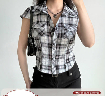 plaid puff sleeve