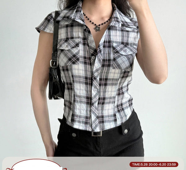 plaid puff sleeve