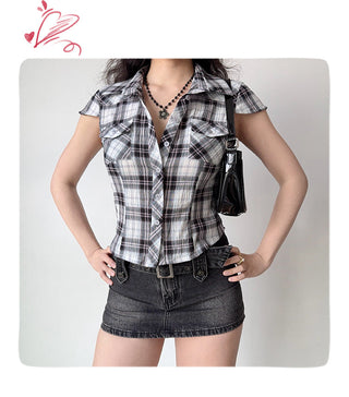 plaid puff sleeve