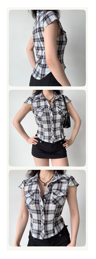plaid puff sleeve