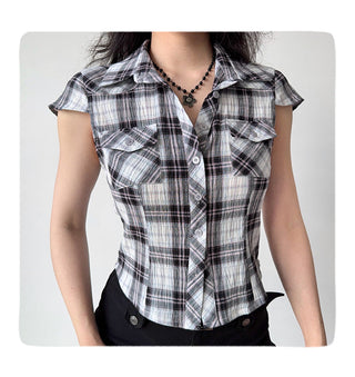 plaid puff sleeve