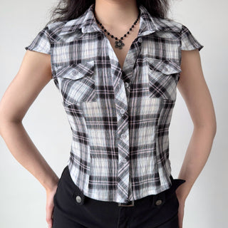 plaid puff sleeve
