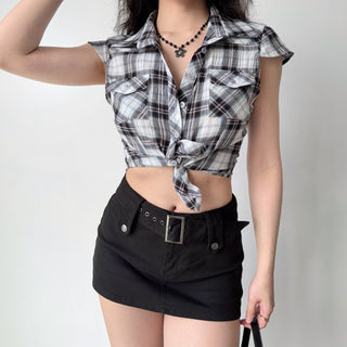 plaid puff sleeve