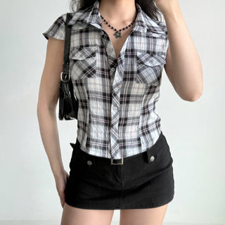 plaid puff sleeve