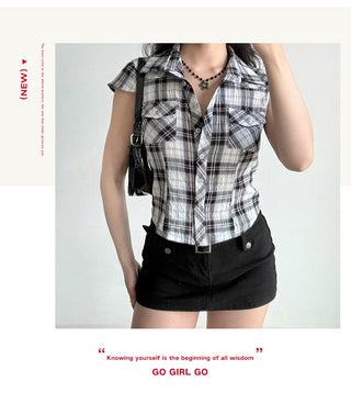 plaid puff sleeve