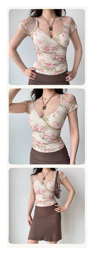mesh V-neck top