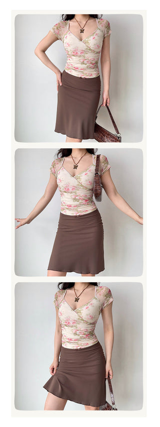 mesh V-neck top