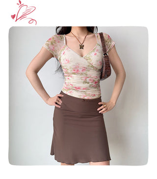 mesh V-neck top