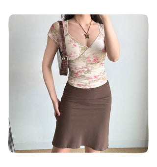 mesh V-neck top
