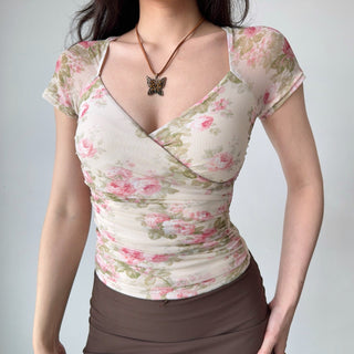 mesh V-neck top