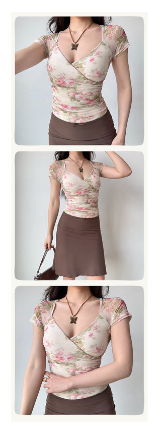 mesh V-neck top