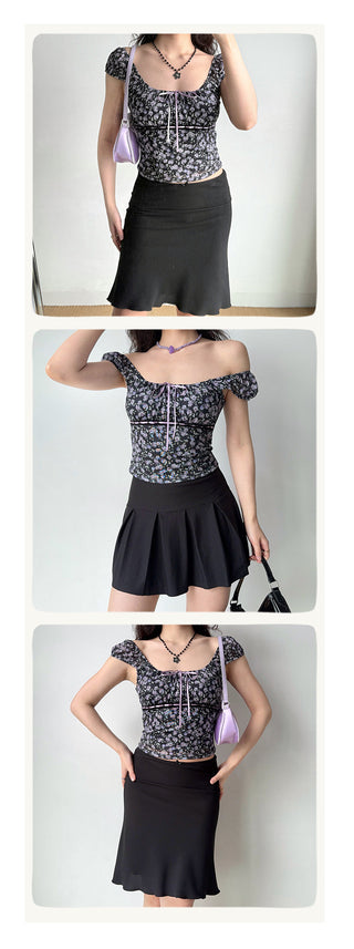 floral U-collar top