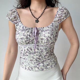floral U-collar top