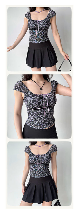 floral U-collar top