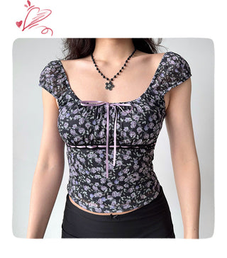 floral U-collar top