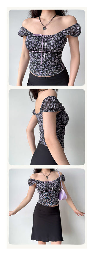 floral U-collar top