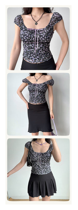 floral U-collar top