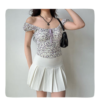 floral U-collar top