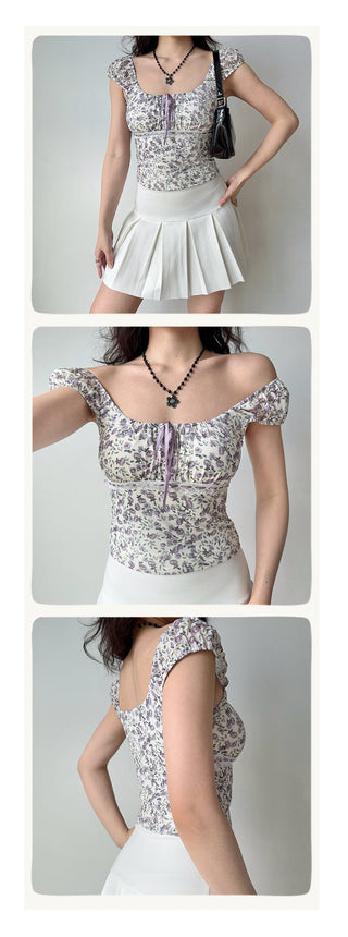 floral U-collar top