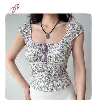 floral U-collar top