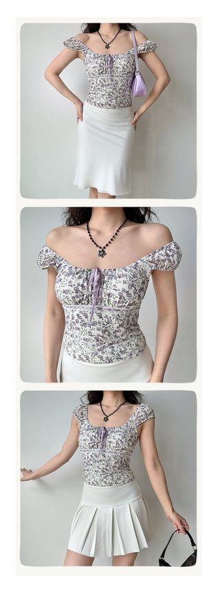 floral U-collar top